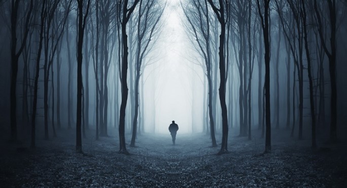 man in a dark forest